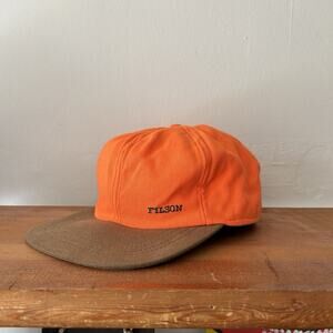 Men’s Filson Hat Waxed Blaze Tin Cap Orange Hunting Wool Ear Flaps XL USA
